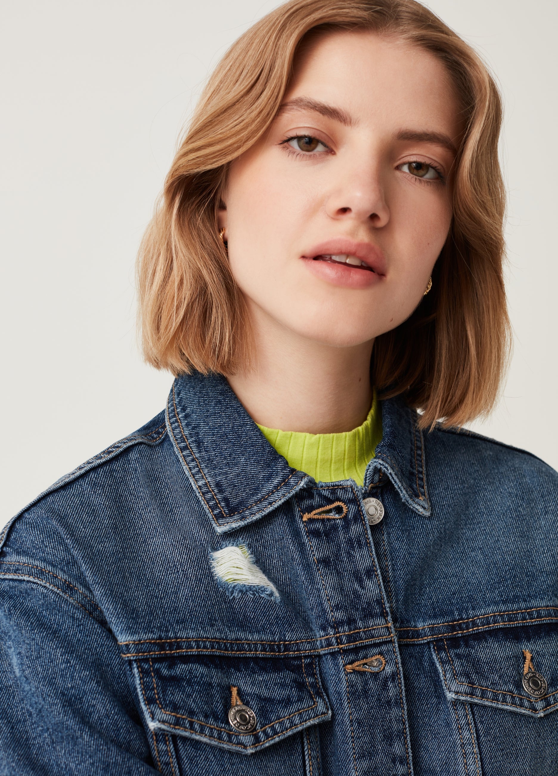 Ovs Denim Jacket With Abrasions Ovs Denim Jacket With Abrasions