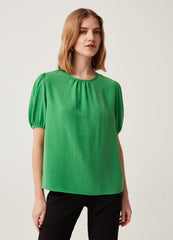 Ovs Cotton Crêpe Blouse With Puff Sleeves