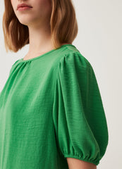 Ovs Cotton Crêpe Blouse With Puff Sleeves