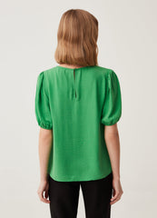Ovs Cotton Crêpe Blouse With Puff Sleeves