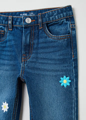 Ovs Kids Girl Flare-Fit Jeans With Embroidered Daisies