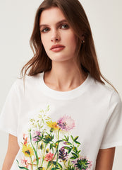 Cotton T-Shirt With Flower Print