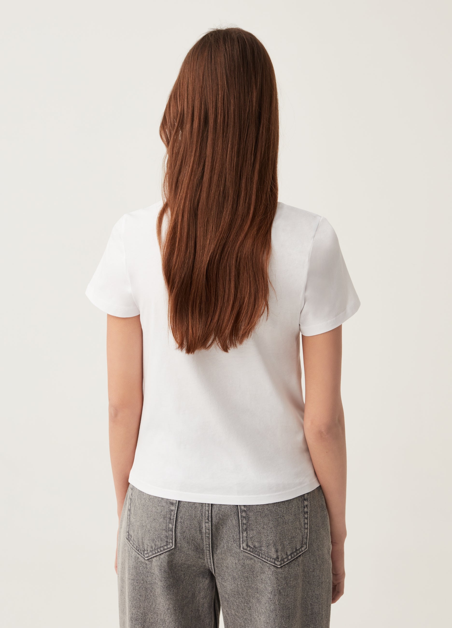 Ovs Cotton T-Shirt With Diamanté Motifs Ovs Cotton T-Shirt With Diamanté Motifs