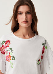 Ovs Cotton T-Shirt With Floral Embroidery