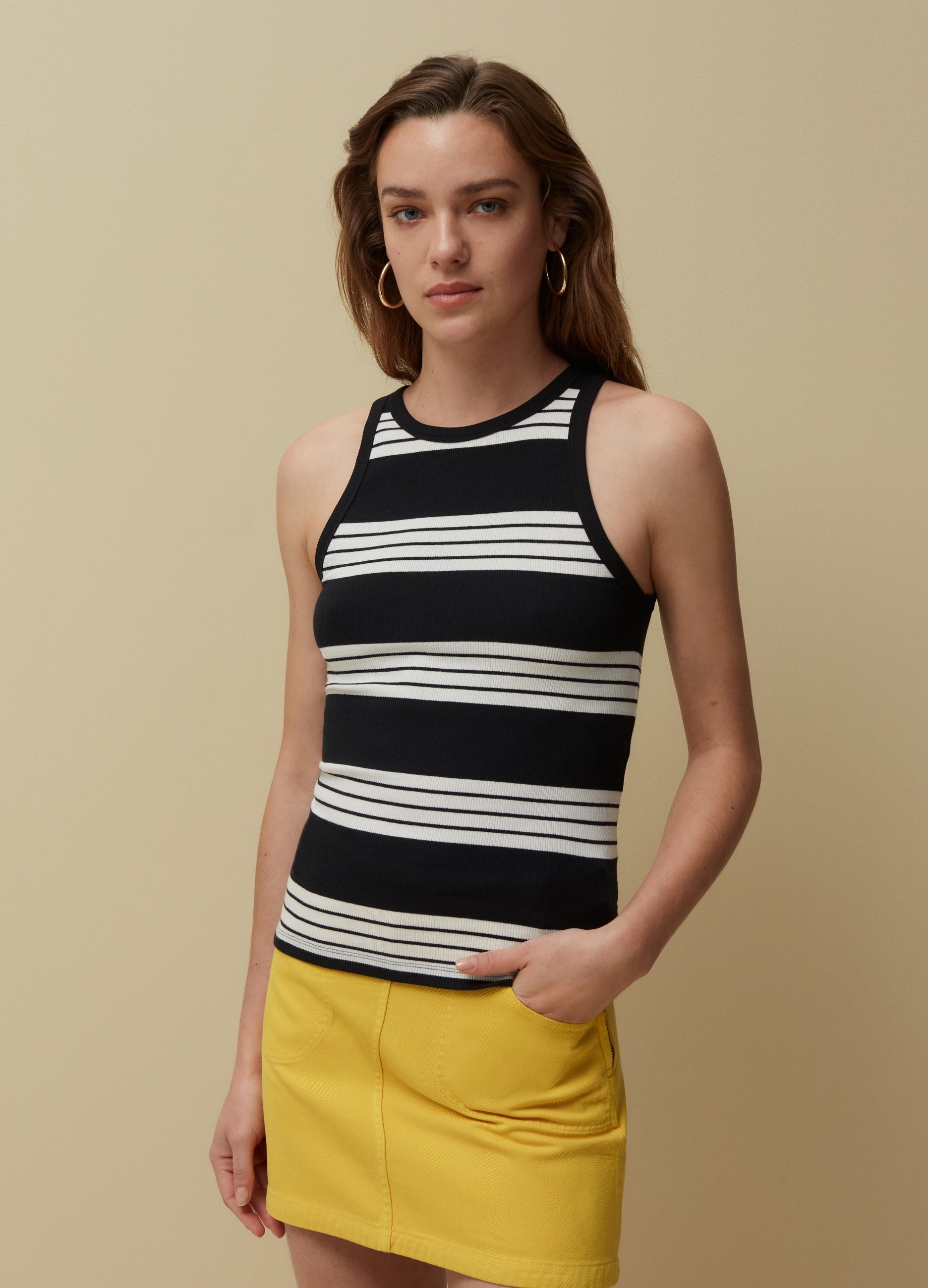 Ovs Ribbed Tank Top With Striped Pattern. Ovs Ribbed Tank Top With Striped Pattern.