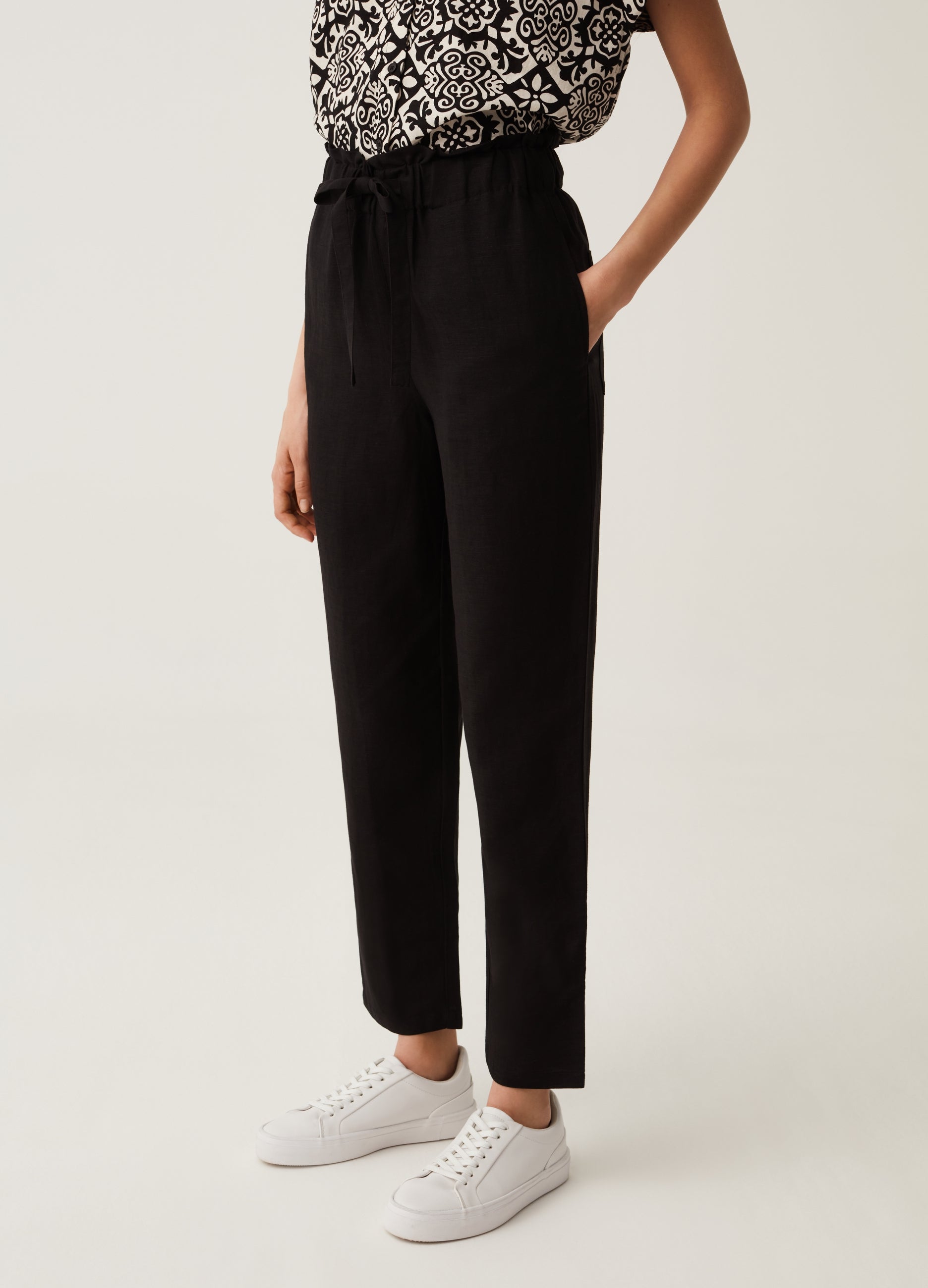 Ovs Paper Bag Trousers In Linen And Viscose Ovs Paper Bag Trousers In Linen And Viscose