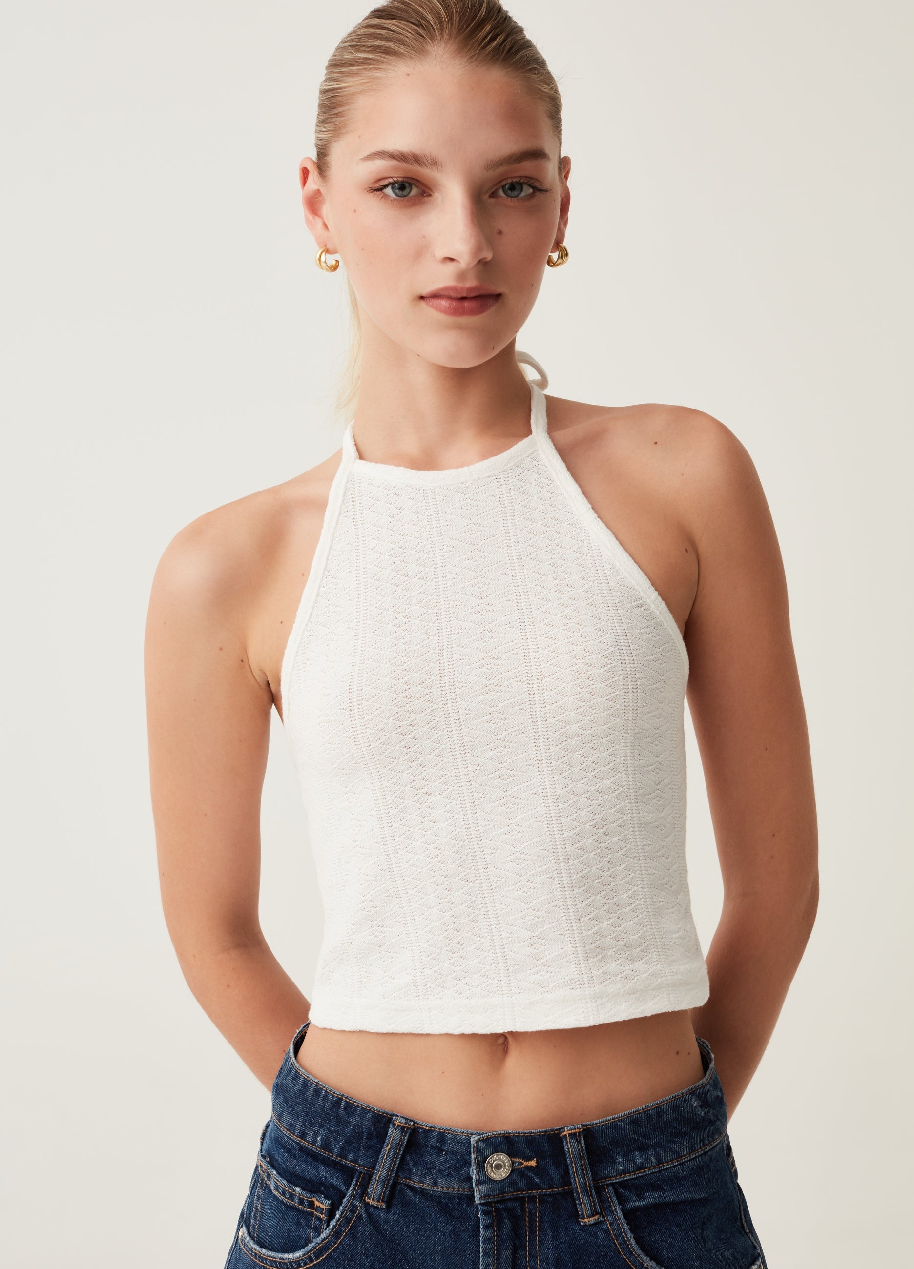 Ovs Halterneck Crop Top In Crêpe Ovs Halterneck Crop Top In Crêpe