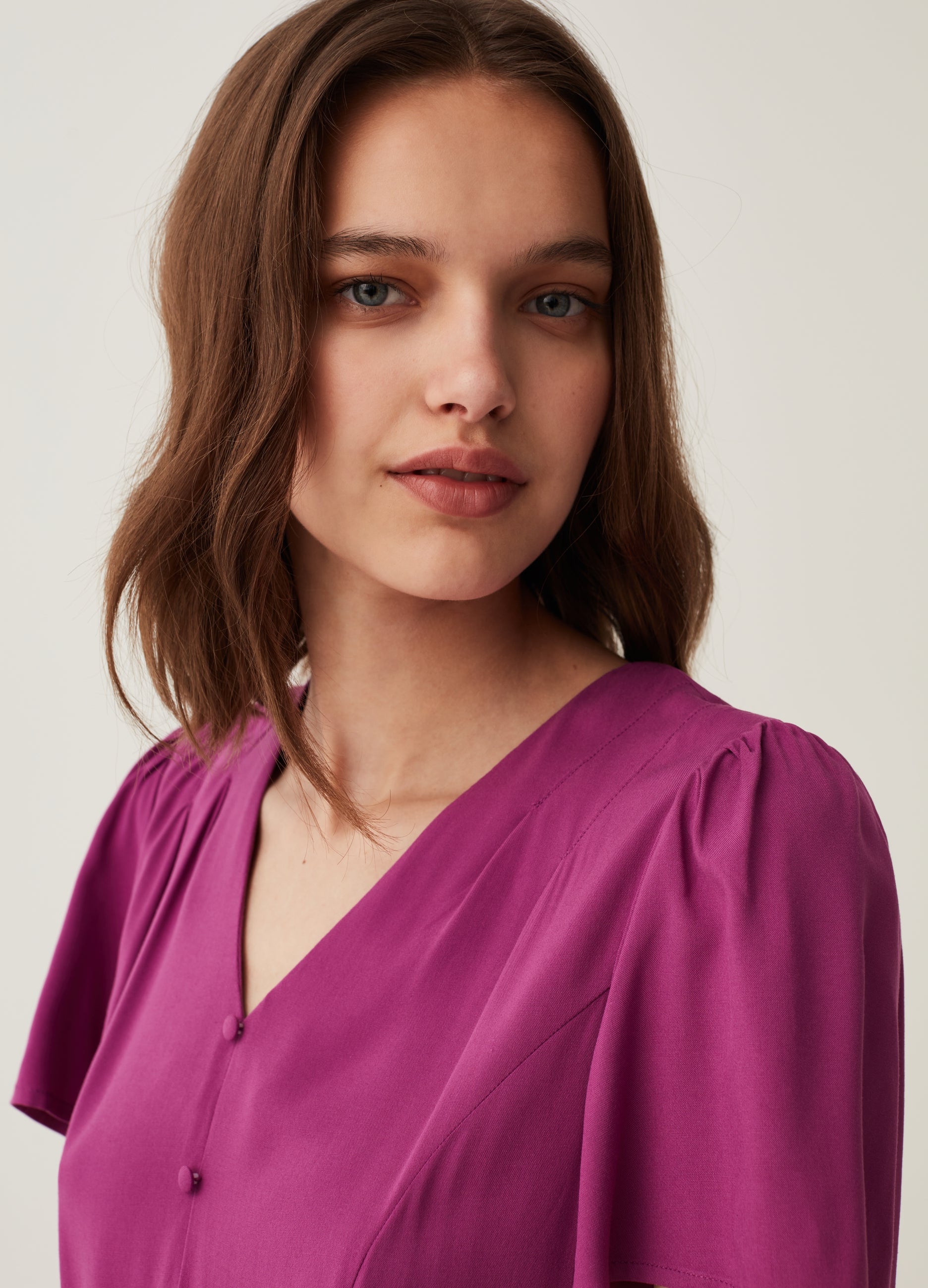 Ovs Short Dress In Viscose With V Neck Ovs Short Dress In Viscose With V Neck