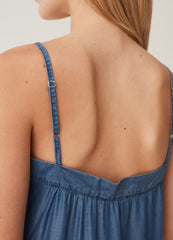 Ovs Long Tiered Dress With Denim Effect