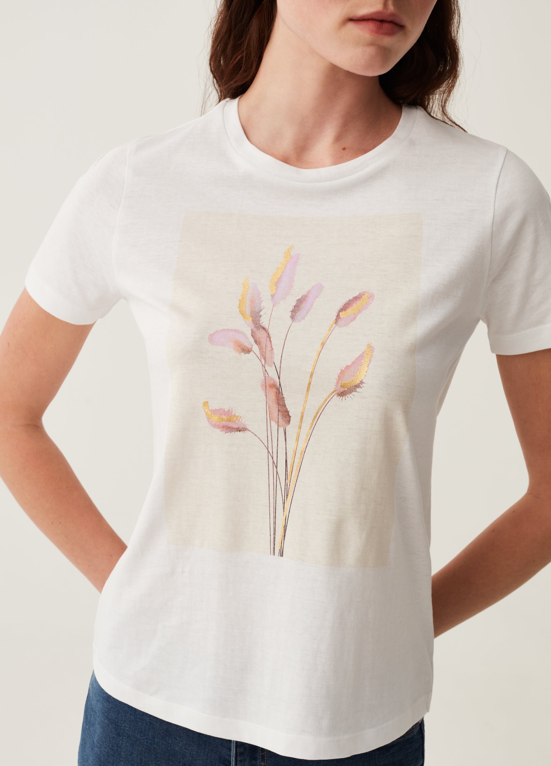 Ovs T-Shirt With Pampas Foil Print Ovs T-Shirt With Pampas Foil Print