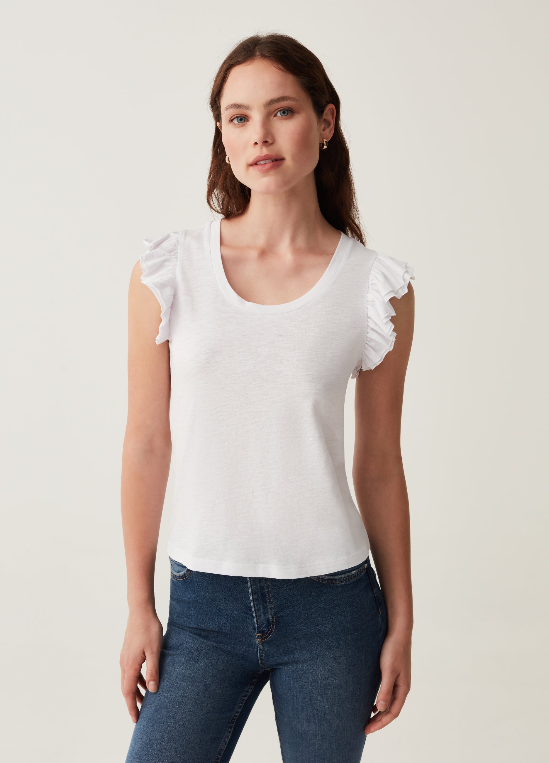 Ovs Tank Top In Slub Cotton With Flounce Ovs Tank Top In Slub Cotton With Flounce