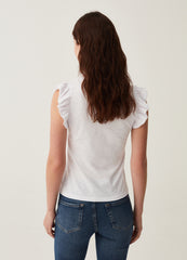 Ovs Tank Top In Slub Cotton With Flounce