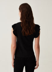 Ovs Tank Top In Slub Cotton With Flounce