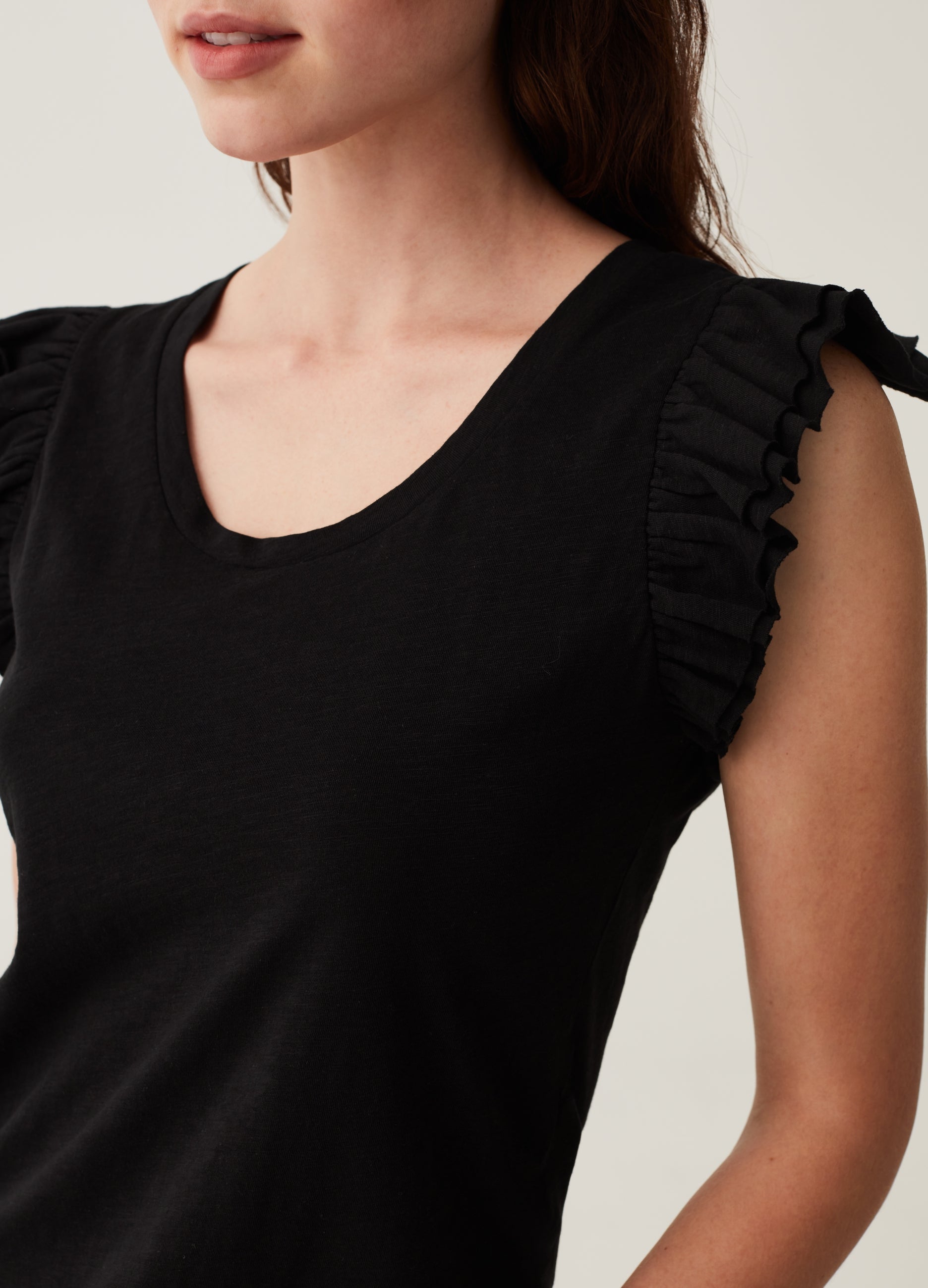 Ovs Tank Top In Slub Cotton With Flounce Ovs Tank Top In Slub Cotton With Flounce