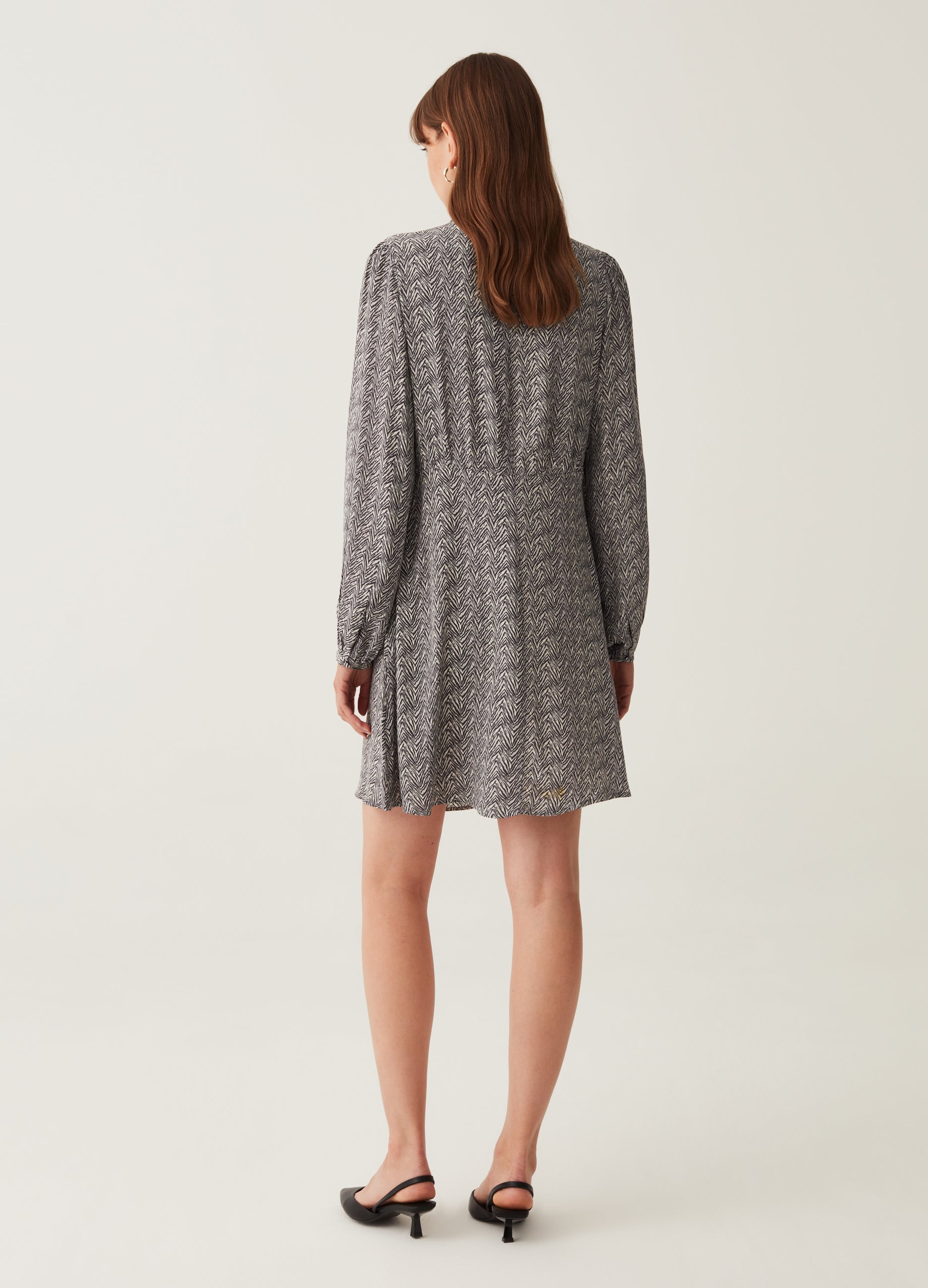 Ovs Short Dress With Herringbone Print Ovs Short Dress With Herringbone Print