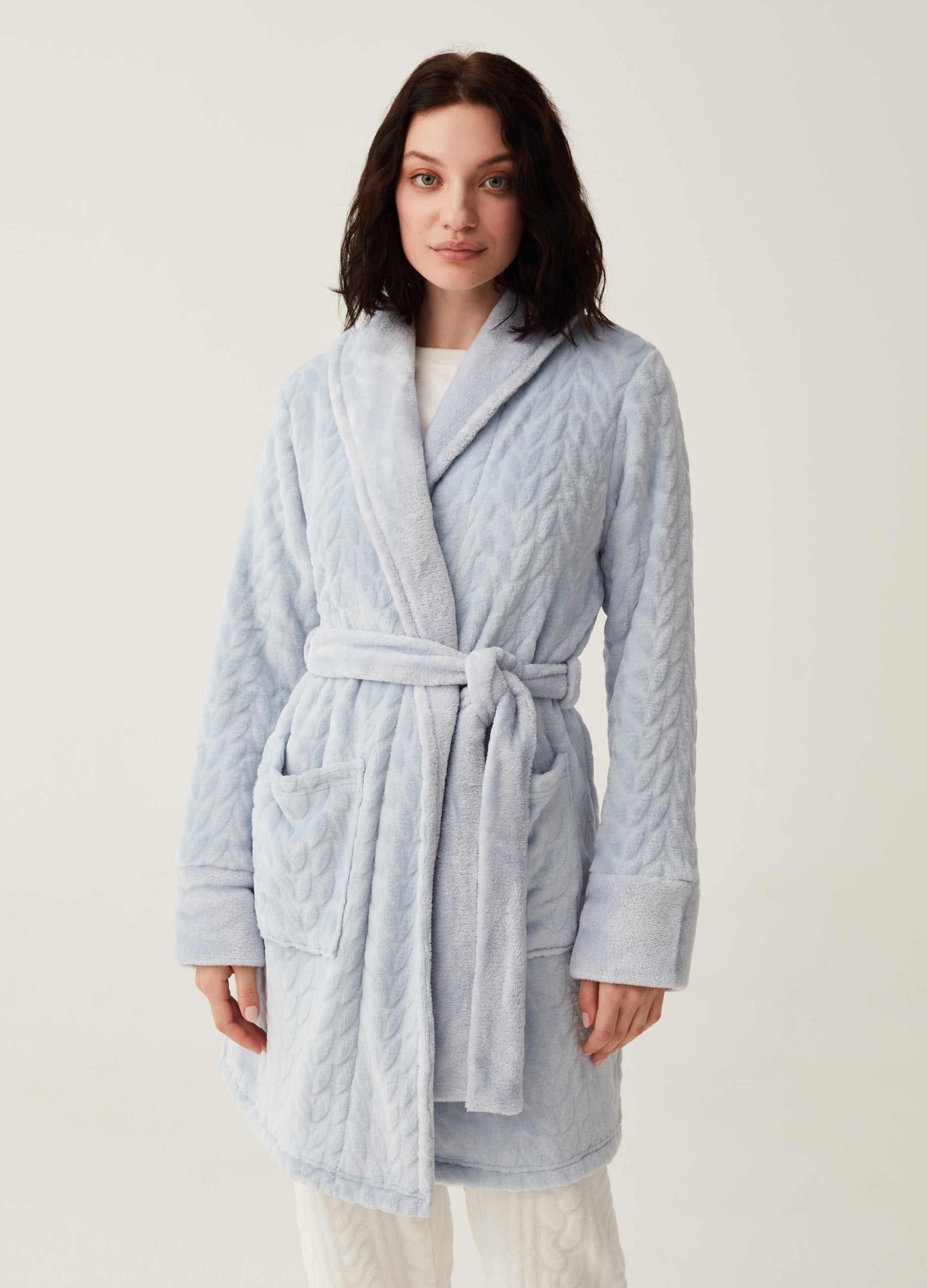 Ovs Dressing Gown With Cable-Knit Design Ovs Dressing Gown With Cable-Knit Design