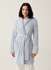 Ovs Dressing Gown With Cable-Knit Design
