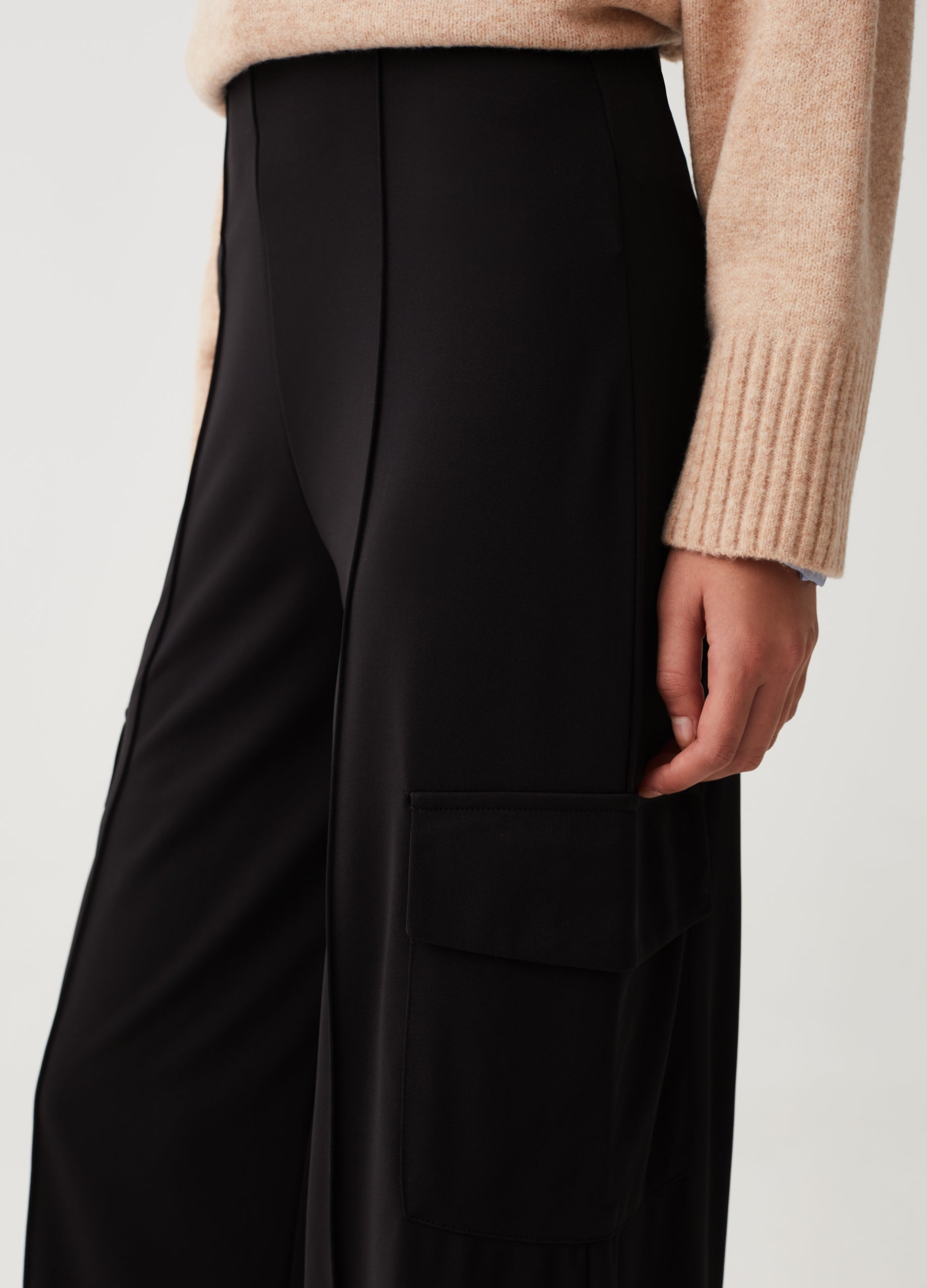 Ovs Wide-Leg Trousers With Raised Stitching Ovs Wide-Leg Trousers With Raised Stitching