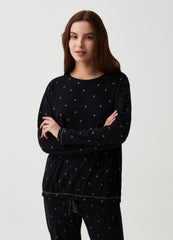 Ovs Pyjama Top With Drawstring And Leaf Print