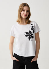 Ovs Cotton T-Shirt With Flowers Embroidery