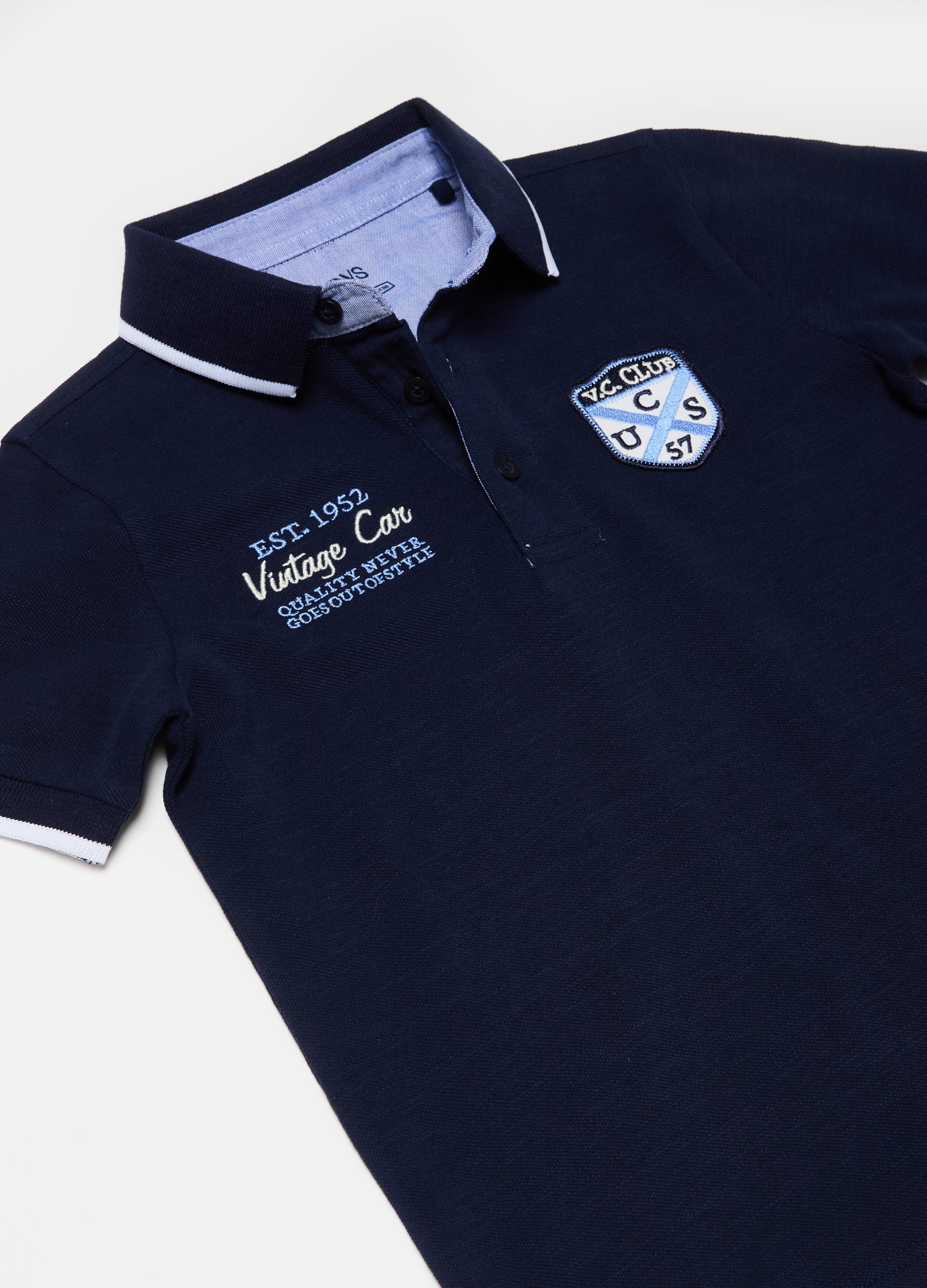 Ovs Polo Shirt With Striped Edging And Embroidery Ovs Polo Shirt With Striped Edging And Embroidery