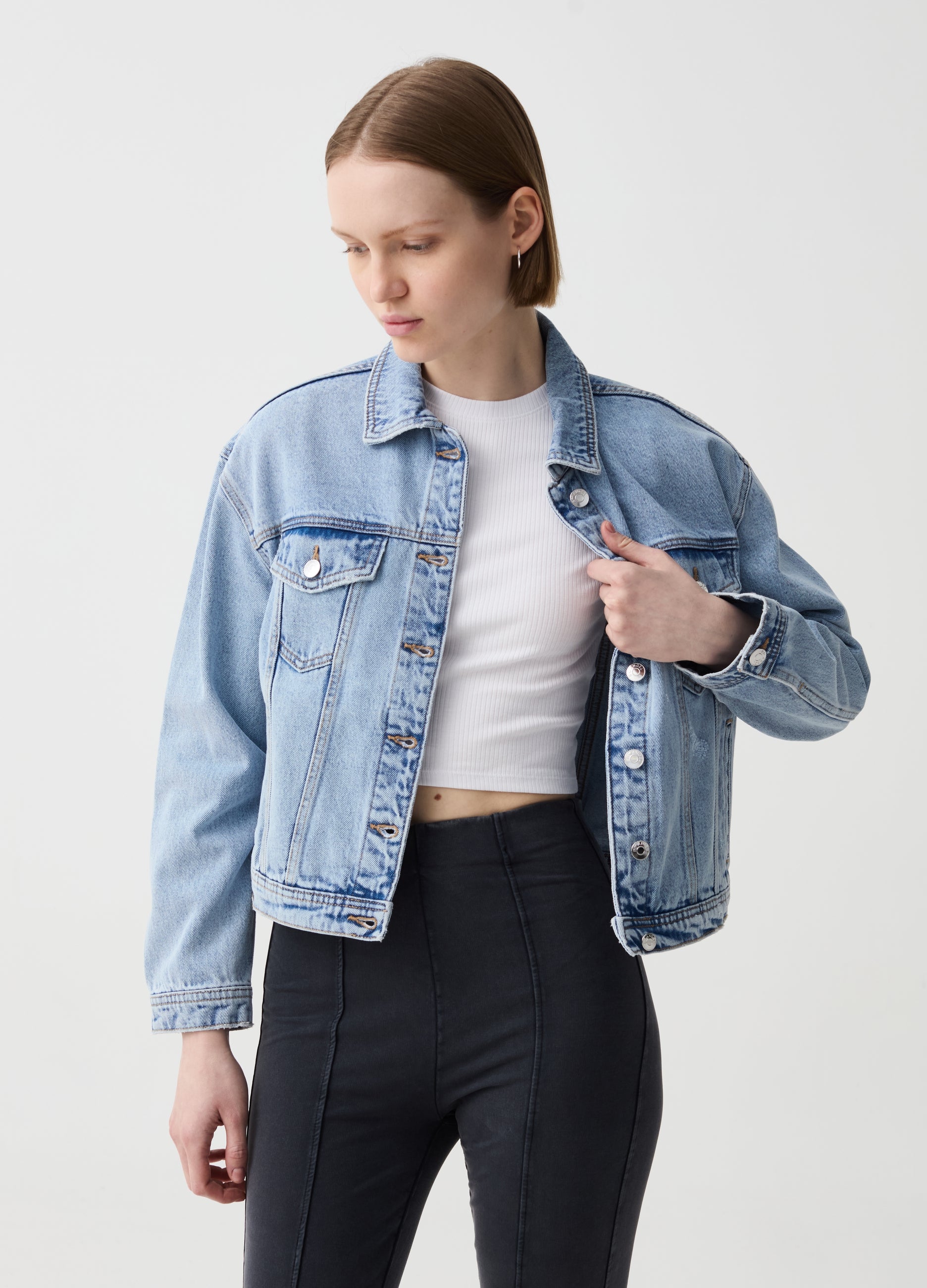 Ovs Short Oversized Jacket In Acid Wash Denim Ovs Short Oversized Jacket In Acid Wash Denim