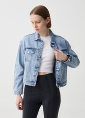 Ovs Short Oversized Jacket In Acid Wash Denim