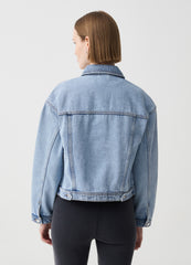 Ovs Short Oversized Jacket In Acid Wash Denim