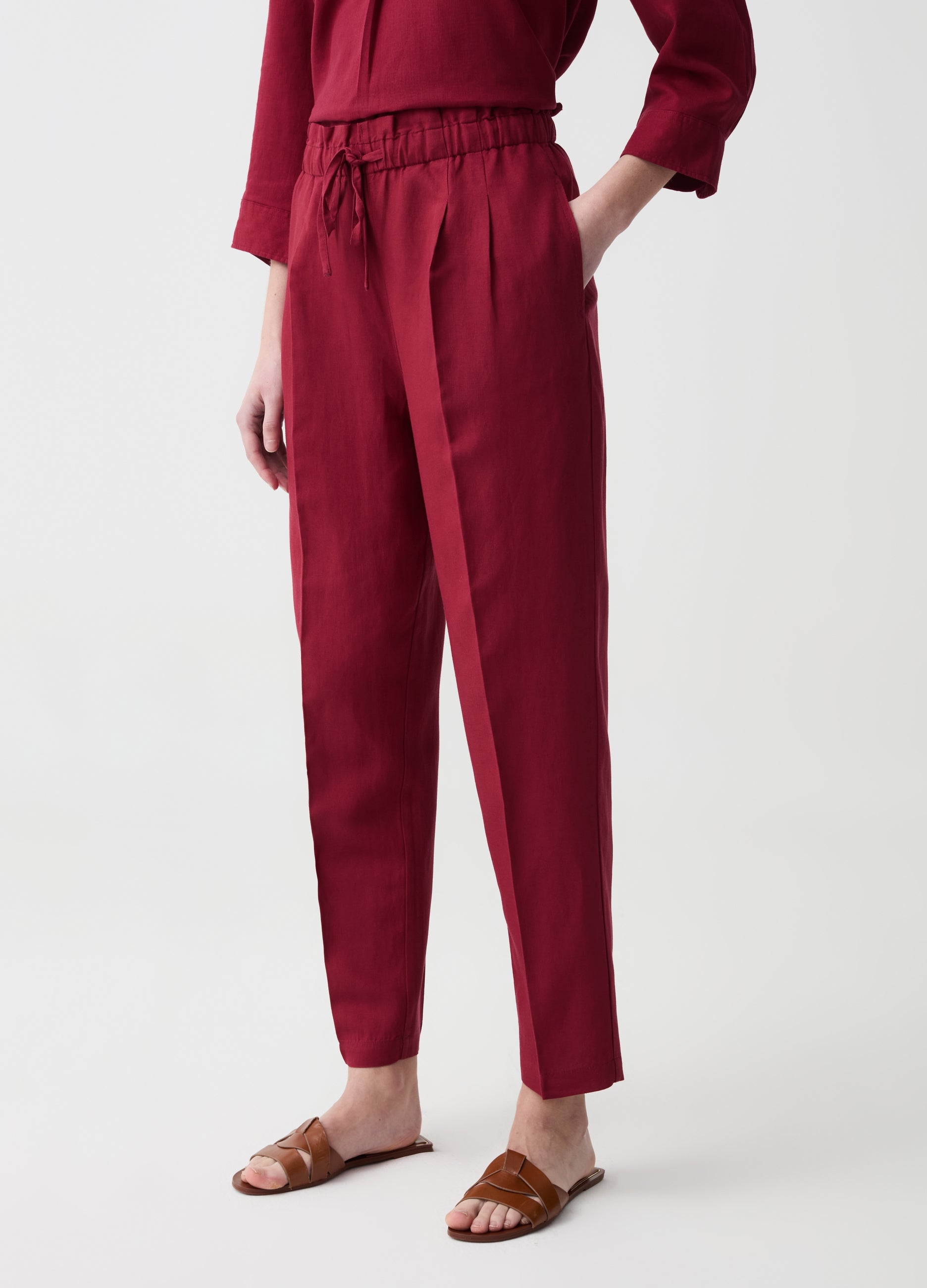 Ovs Cigarette Trousers With Darts And Drawstring Ovs Cigarette Trousers With Darts And Drawstring