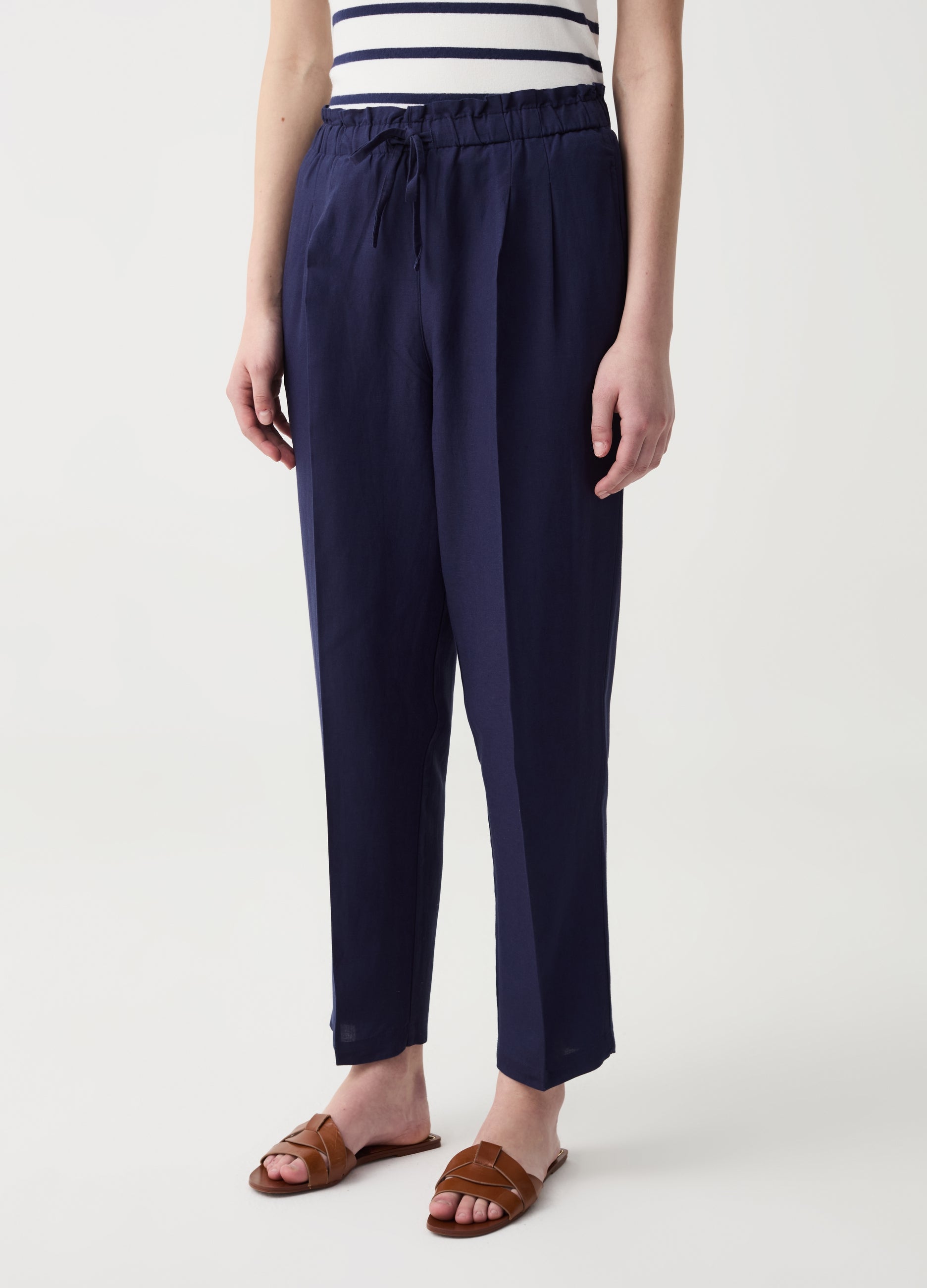 Ovs Cigarette Trousers With Darts And Drawstring Ovs Cigarette Trousers With Darts And Drawstring
