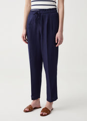 Ovs Cigarette Trousers With Darts And Drawstring