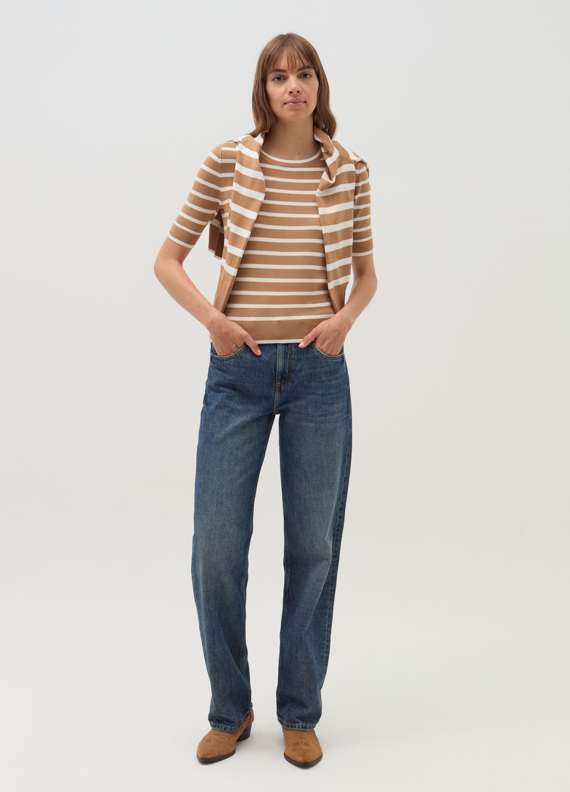 Ovs Short-Sleeved Top With Striped Pattern Ovs Short-Sleeved Top With Striped Pattern