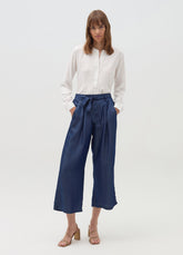 Ovs Denim-Effect Fluid Trousers With Belt