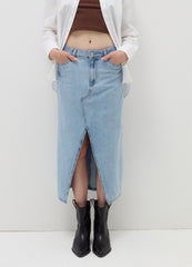 Ovs Long Denim Skirt With Split