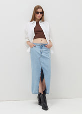 Ovs Long Denim Skirt With Split