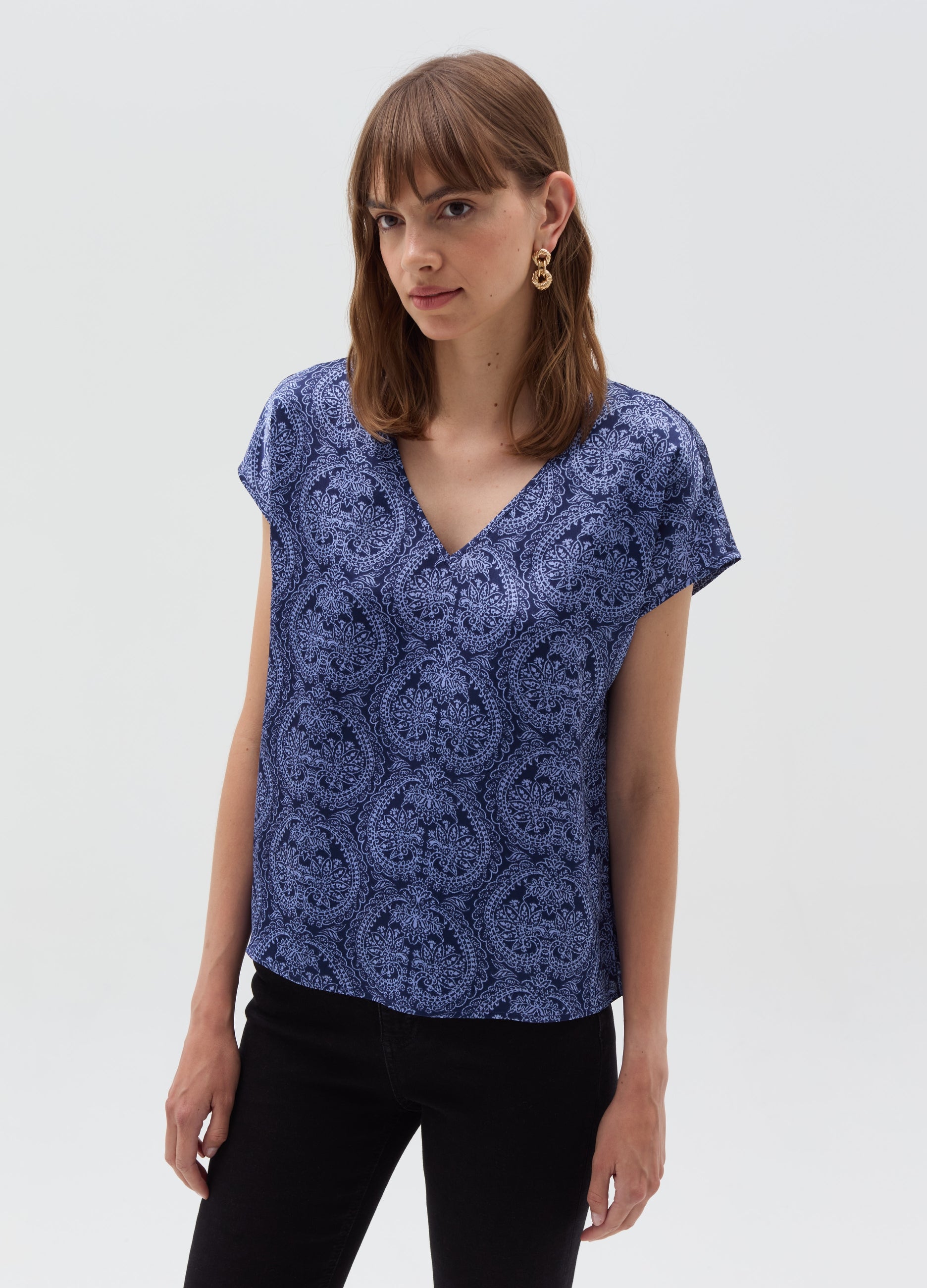 Ovs Satin Blouse With V Neck Ovs Satin Blouse With V Neck