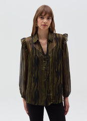 Ovs Semi-Sheer Camouflage Blouse With Lurex