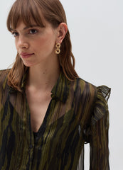 Ovs Semi-Sheer Camouflage Blouse With Lurex