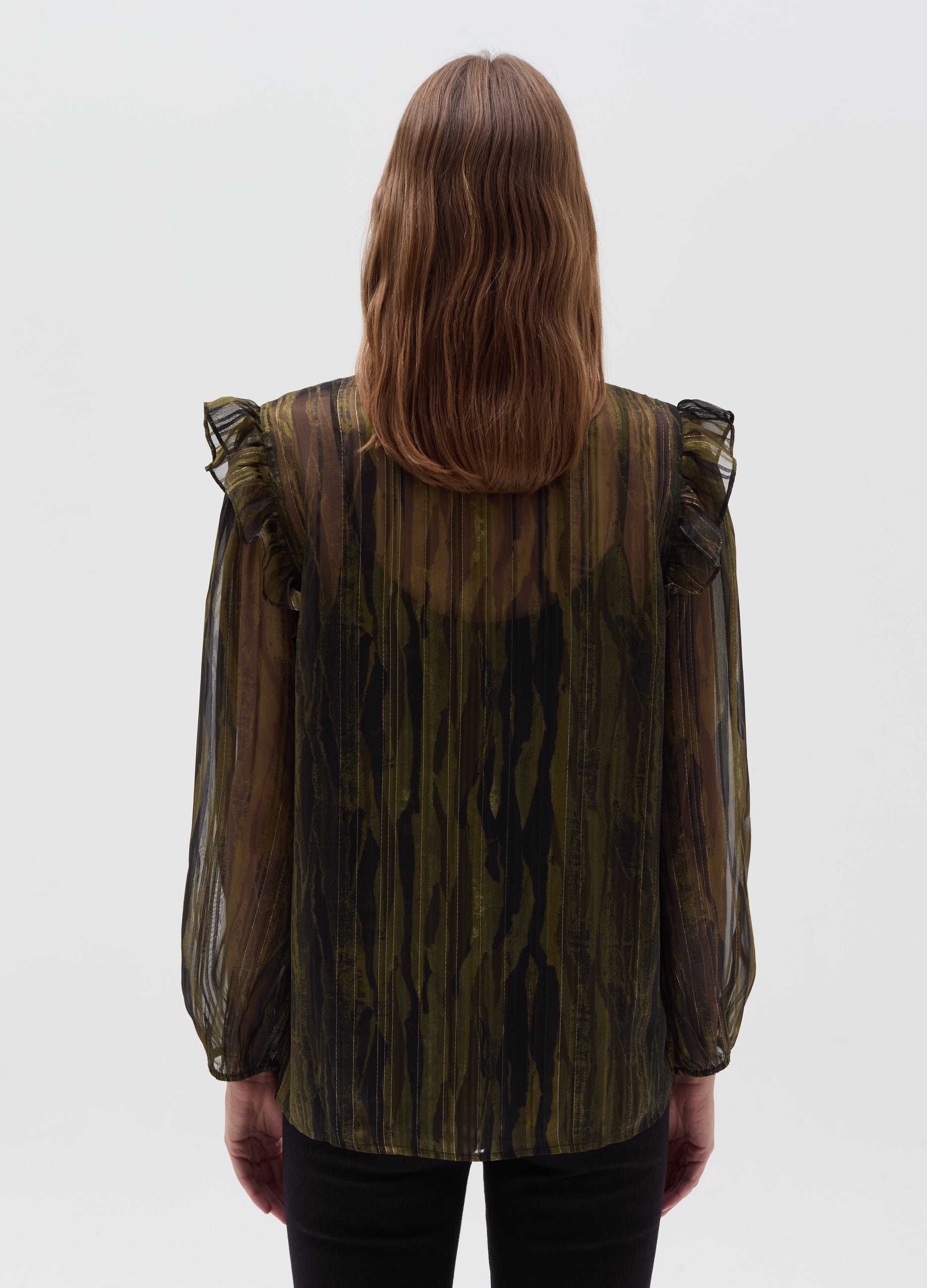 Ovs Semi-Sheer Camouflage Blouse With Lurex Ovs Semi-Sheer Camouflage Blouse With Lurex