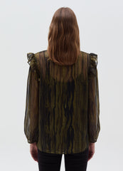 Ovs Semi-Sheer Camouflage Blouse With Lurex