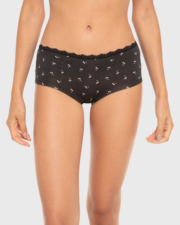 Isla & Evie Printed Cotton Boyshort Panty Black Cherry / S
