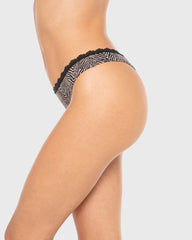 Isla & Evie Printed Cotton Thong Panty Black Taupe Zebra / S