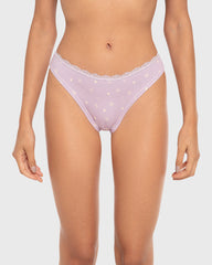 Isla & Evie Printed Cotton Thong Panty Lilac Bow Heart / S