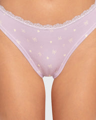 Isla & Evie Printed Cotton Thong Panty Lilac Bow Heart / S