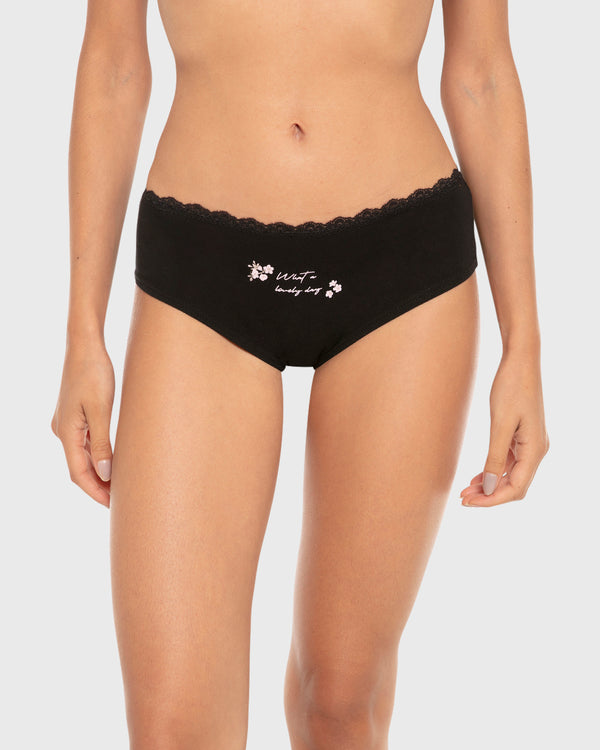 Isla & Evie Printed Cotton Hipster Panty Black Placement / S