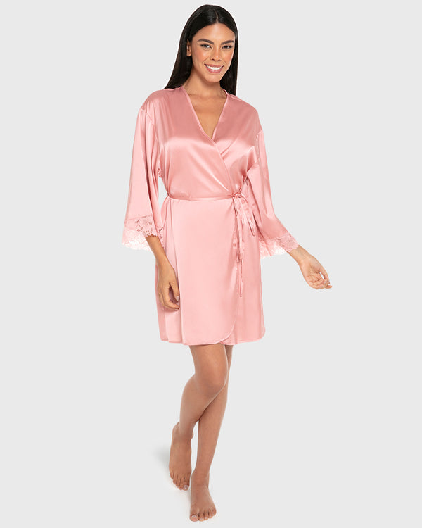 Isla & Evie Satin Robe Vintage Rose / S