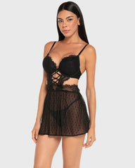 Isla & Evie Mesh Push-Up Babydoll Set