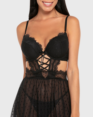 Isla & Evie Mesh Push-Up Babydoll Set