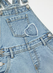 Ovs Pinafore In Denim With Heart Embroidery