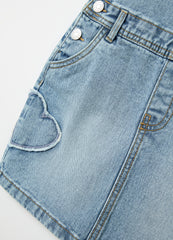 Ovs Pinafore In Denim With Heart Embroidery